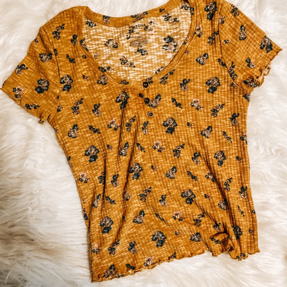 Arizona Mustard/Yellow Floral Ribbed Crop Tee